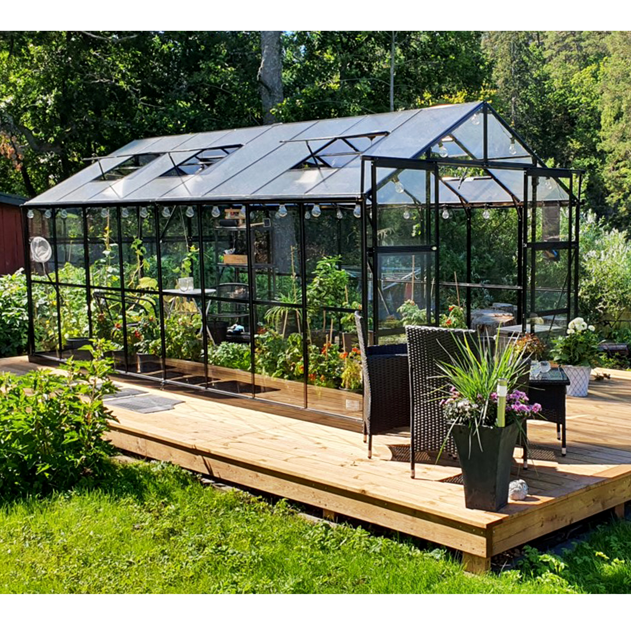 Drivhus 12,7m� | 4mm sikkerhetsglass | Svart