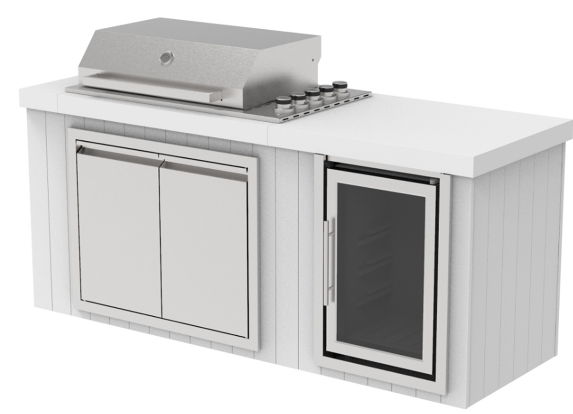 Utekjøkken med kjøleskap | Gassgrill i rustfritt stål med granittbenkeplate (4 brennere) | Hvit | Alaska Utekjøkken med kjøleskap | Gassgrill i rustfritt stål med granittbenkeplate (4 brennere) | Hvit | Alaska