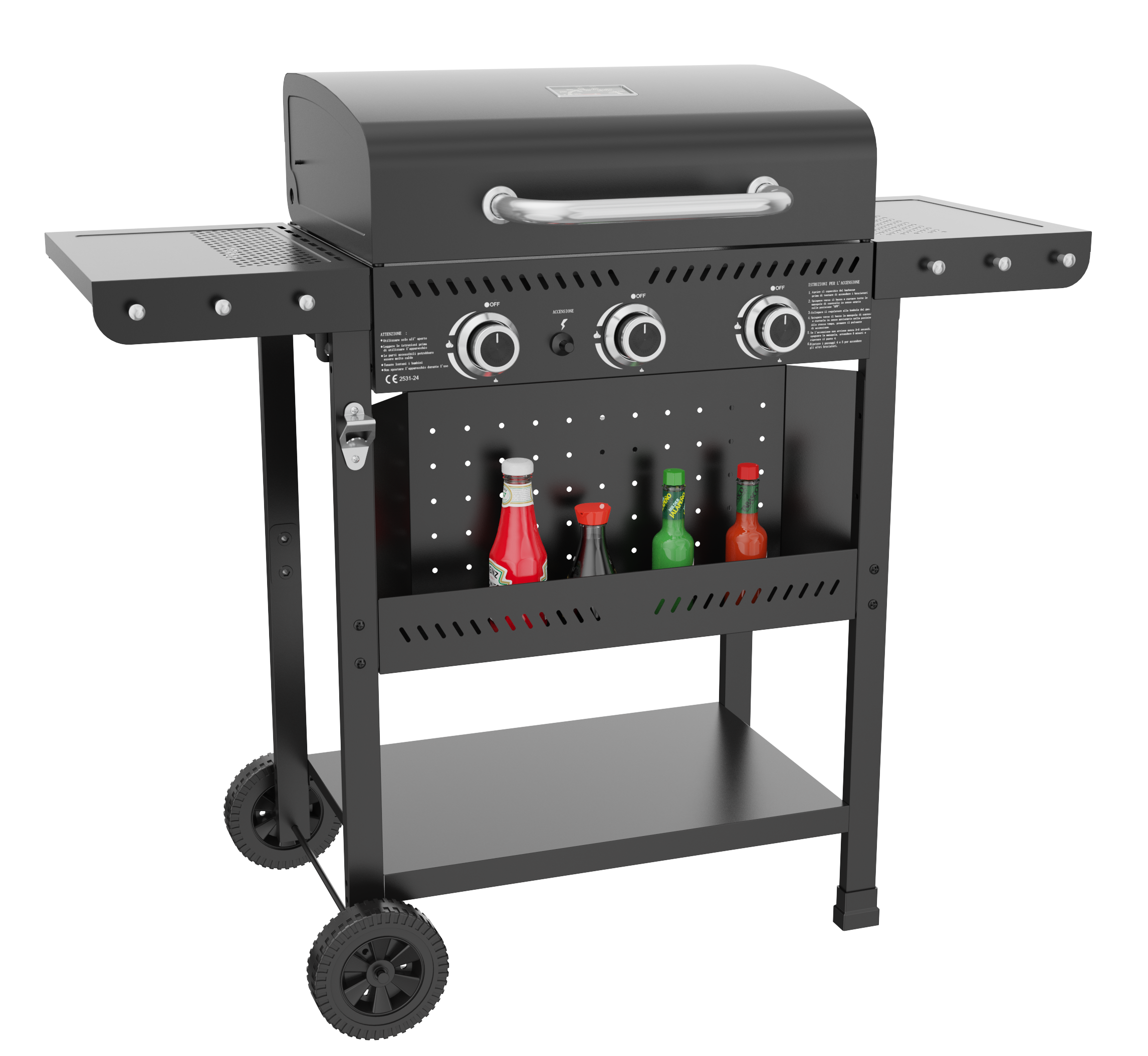 Gassgrill i stål med termometer og varmehylle | Svart | Oklahoma Gassgrill i stål med termometer og varmehylle | Svart | Oklahoma