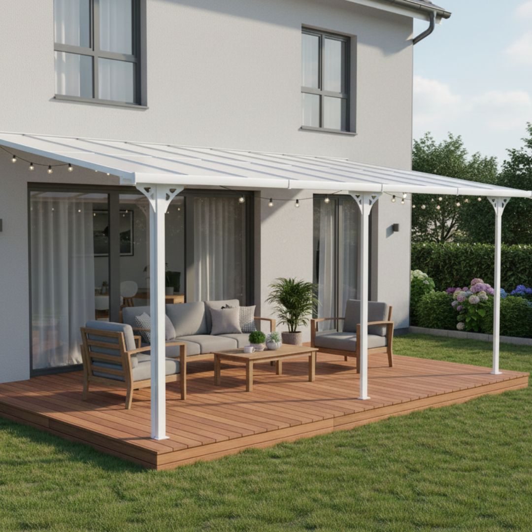 Balkongtak 6,17x3 m | Kanalplast / Aluminium| Premium modell | Hvit