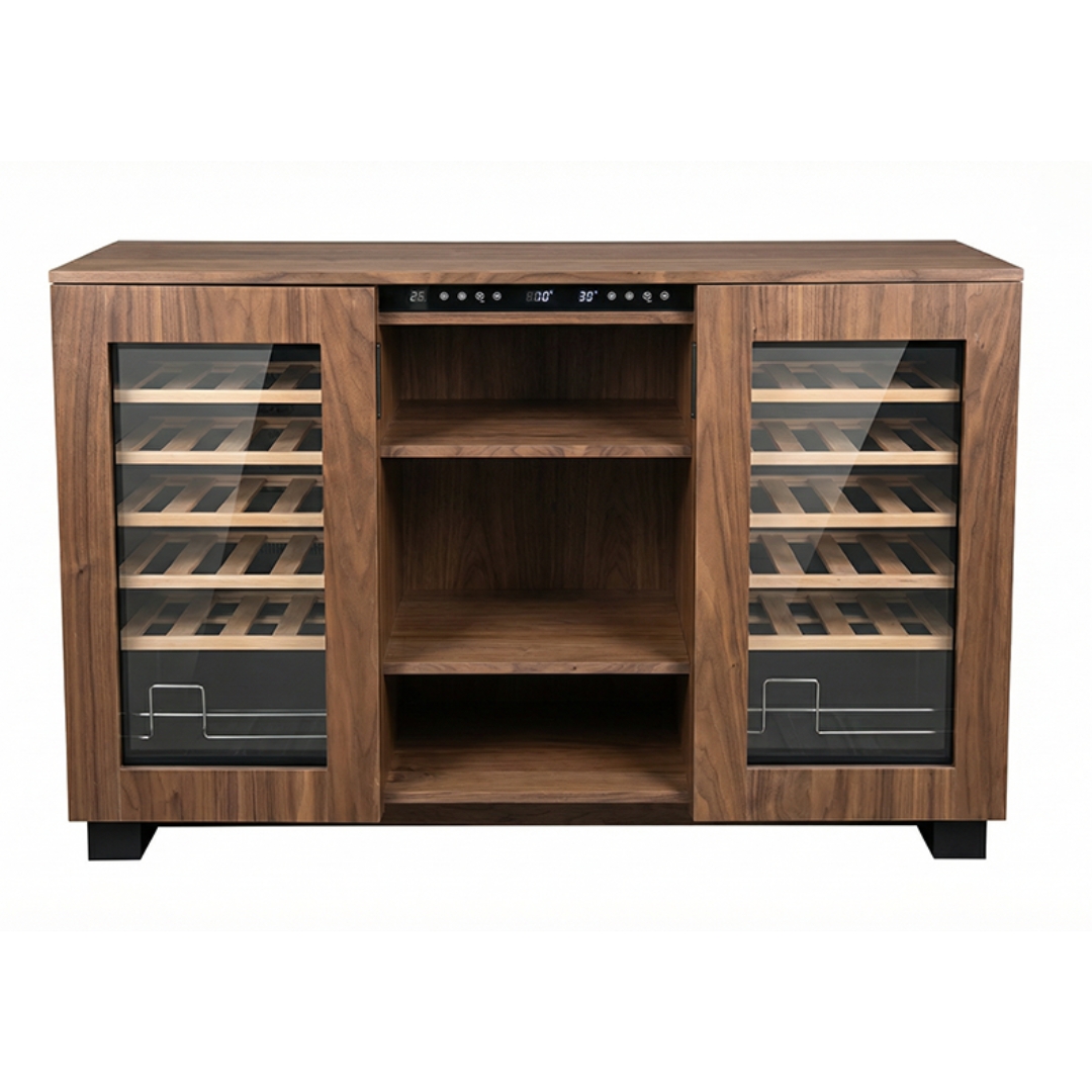 Vinskap Twin | Doble vinskap, 2 temperatursoner | 24 flasker | M�rkt tre