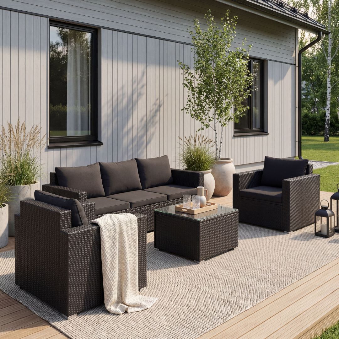 Sofagruppe utem�bler | Innebygd oppbevaring | Gr� kunstrotting | Sann�s