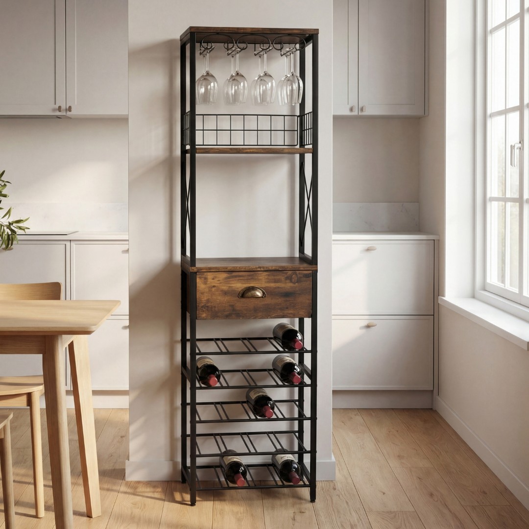 Svart vinreol i metall | 40x30x148 cm | Stilren og holdbar oppbevaring for vinflasker Svart vinreol i metall | 40x30x148 cm | Stilren og holdbar oppbevaring for vinflasker