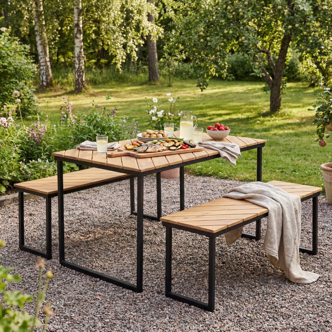 Bord med benker | Utend�rs m�belsett �ja | Akasie | 4 sitteplasser