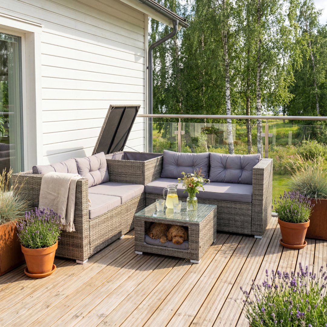 Sofagruppe med puteforvaring | Hj�rnesofa | Bord | Gr� | Lilla Djursvik