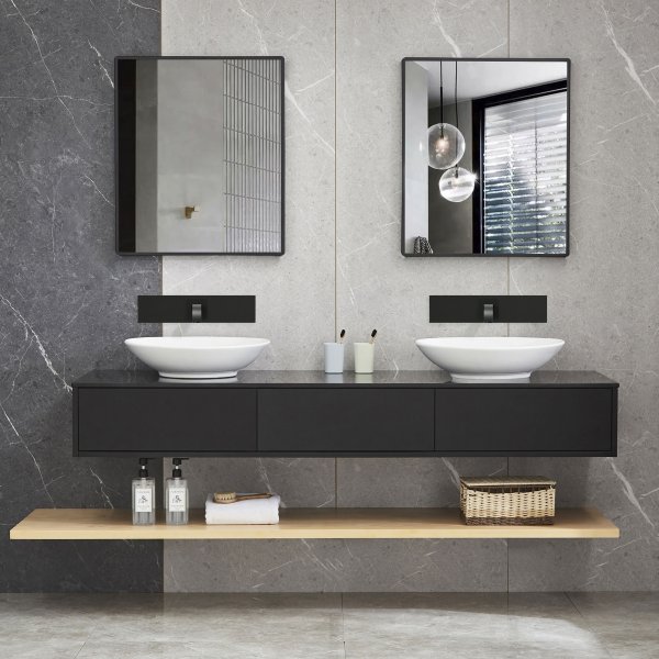 Baderomspakke | Kommode 150cm | Dobbel vask | Svart komposittstein