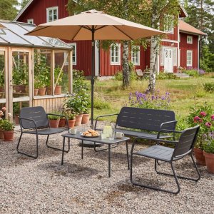 Loungesett i st�l | Svart loungesett med bord | Stol | Benk | Isac