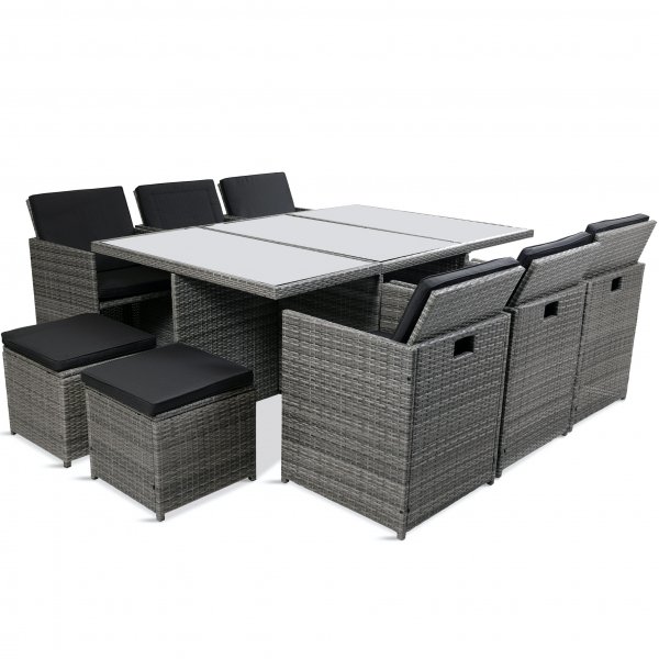 Utendørs spisegruppe | 10 sitteplasser | Grå | Kunstrotting Utendørs spisegruppe | 10 sitteplasser | Grå | Kunstrotting