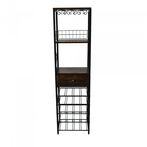 Svart vinreol i metall | 40x30x148 cm | Stilren og holdbar oppbevaring for vinflasker