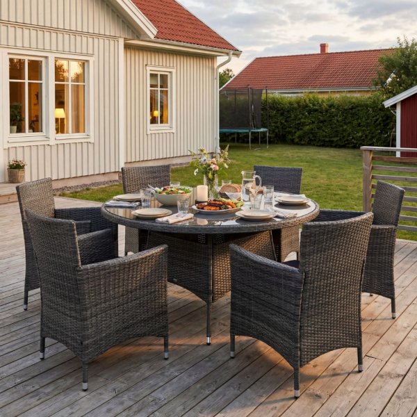 Rund utendørs spisegruppe | 6 stoler | Grå | Lyfco Tylösand Rund utendørs spisegruppe | 6 stoler | Grå | Lyfco Tylösand