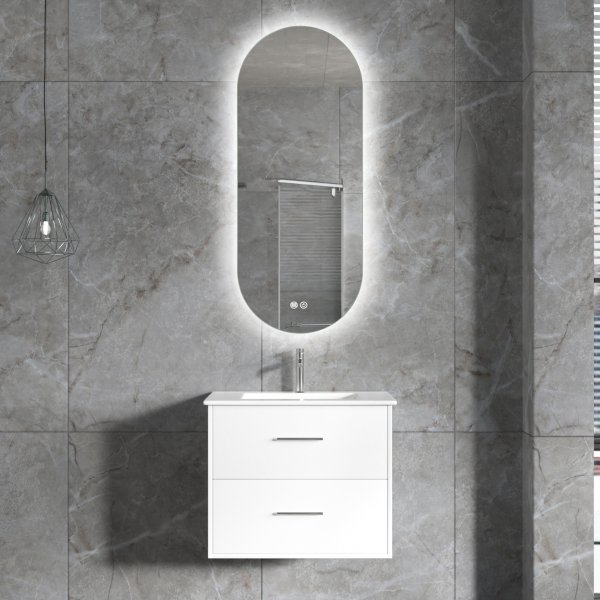 Baderomsmøbel | 60cm | LED speil | Blandebatteri og beslag i messing Baderomsmøbel | 60cm | LED speil | Blandebatteri og beslag i messing