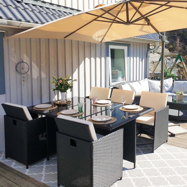 Spisegruppe utemøbler | 10 sitteplasser | Kunstrotting Spisegruppe utemøbler | 10 sitteplasser | Kunstrotting