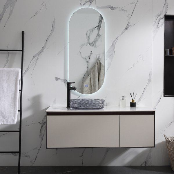 Ovalt LED-speil 110x45cm | Antidugg funksjon | Olivia