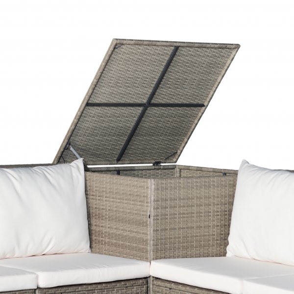 Loungegruppe i brun konstrotting med oppbevaring | Sofa og bord | Lyfco Djursvik