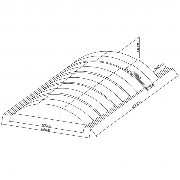 Bassengtak 5x10m med sideåpning - Aluminium Bassengtak 5x10m med sideåpning - Aluminium