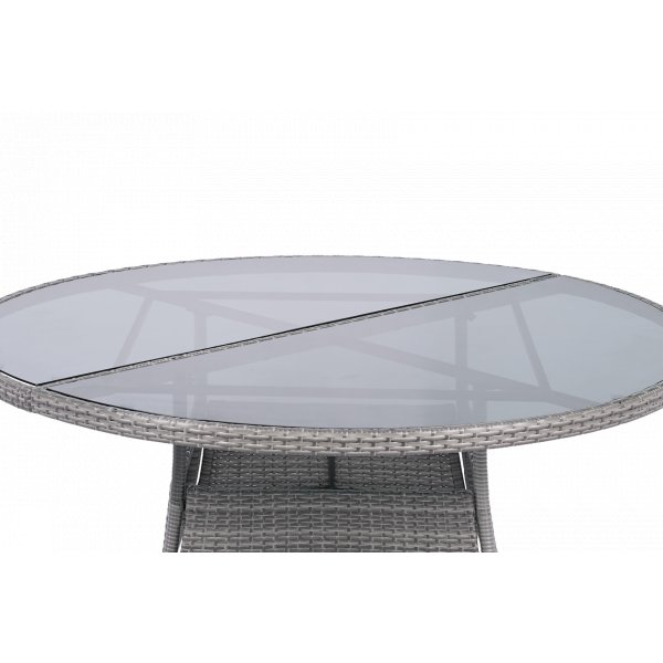 Rundt utebord med herdet glass | �150 cm | Tyl�sand gr�