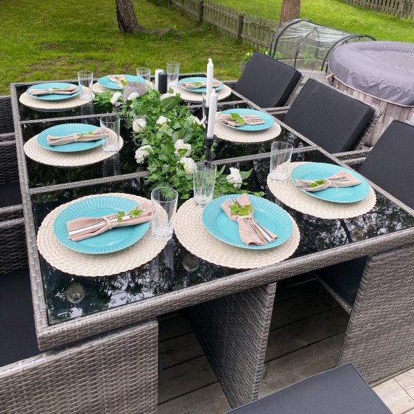 Utendørs spisegruppe | 10 sitteplasser | Grå | Kunstrotting Utendørs spisegruppe | 10 sitteplasser | Grå | Kunstrotting