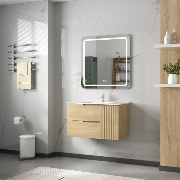 Baderomspakke | Kommode 80cm | Rektangul�rt LED-speil | Milan