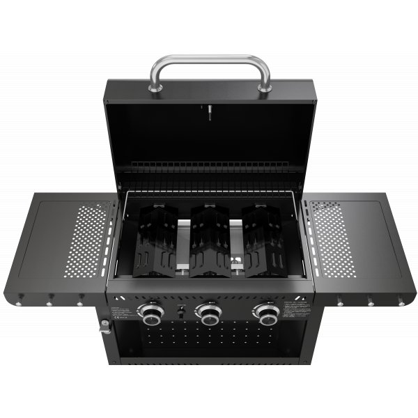 Gassgrill i st�l med termometer og varmehylle | Svart | Oklahoma