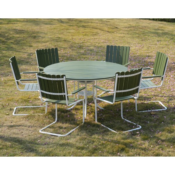 Rund hagem�belgruppe | 6 stoler | �135 cm bord | Gr�nn/hvit | Gl�nta