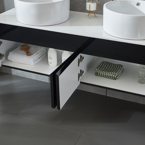 Baderomspakke 150cm | Kommode med dobbel vask og speil | Svart