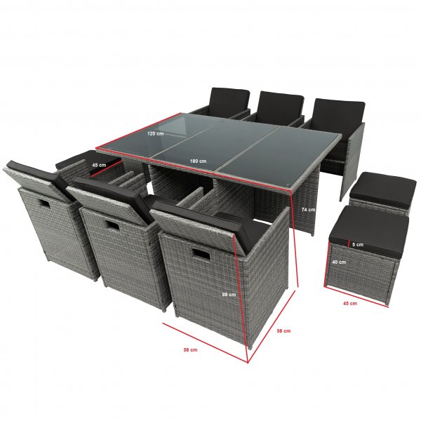 Utendørs spisegruppe | 10 sitteplasser | Grå | Kunstrotting Utendørs spisegruppe | 10 sitteplasser | Grå | Kunstrotting