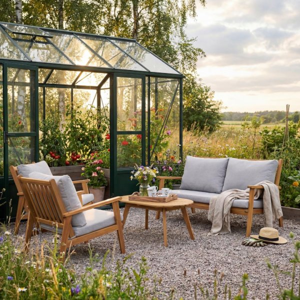 Loungegruppe i akasietre � loungesett for utend�rs bruk | Gr� puter