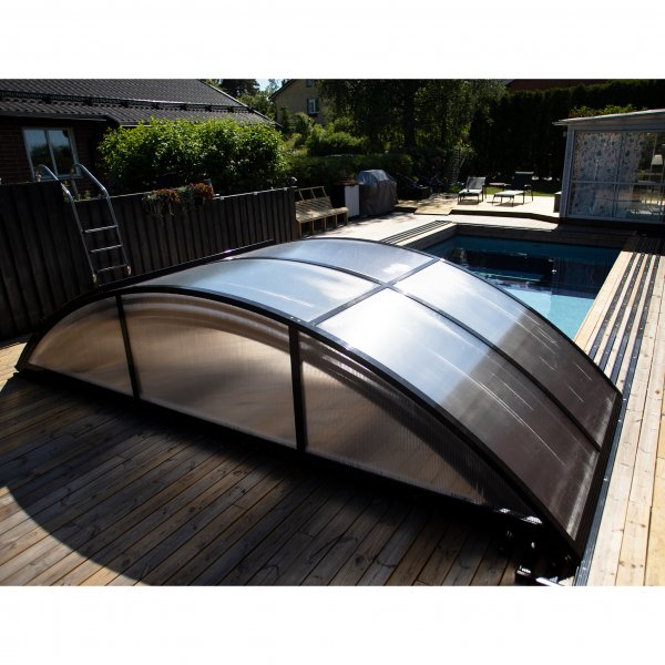 Bassengtak 4x8m med sidod�rr | Solid polykarbonat 4mm | Svart