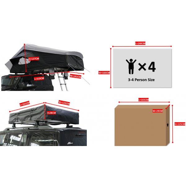 Taktelt softshell 240x160 cm | 10000 mm vanntett, madrass og stige inkludert, Trekkrunner