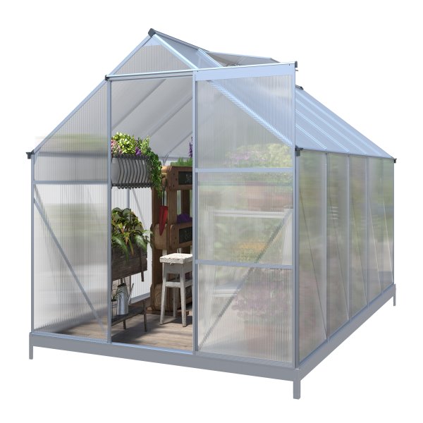 Klassisk drivhus i aluminium 5,9 m² | UV-beskyttet kanalplast og sokkel inkludert Klassisk drivhus i aluminium 5,9 m² | UV-beskyttet kanalplast og sokkel inkludert