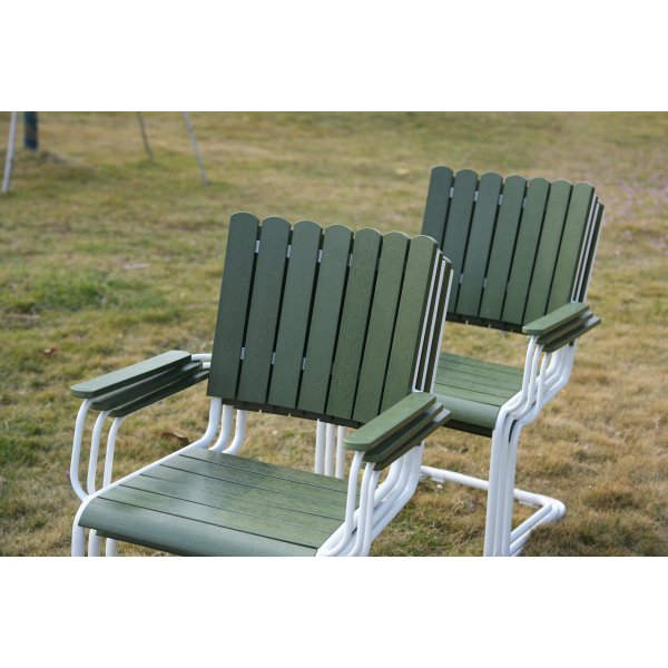 Rund hagem�belgruppe | 6 stoler | �135 cm bord | Gr�nn/hvit | Gl�nta