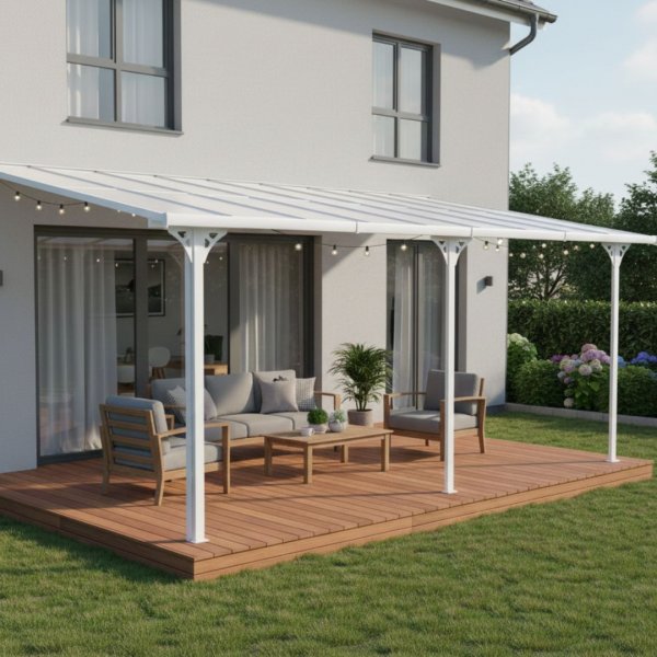 Balkongtak 6,17x3 m | Kanalplast / Aluminium| Premium modell | Hvit Balkongtak 6,17x3 m | Kanalplast / Aluminium| Premium modell | Hvit