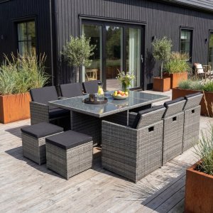 Utend�rs spisegruppe | 10 sitteplasser | Gr� | Kunstrotting