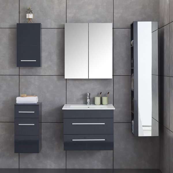 Stort baderomspakke | Kommode med vask | Gr� h�yglans