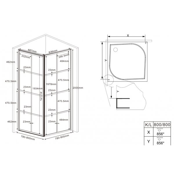 Dusjhjørne med sorte profiler | 6 mm sikkerhetsglass Dusjhjørne med sorte profiler | 6 mm sikkerhetsglass