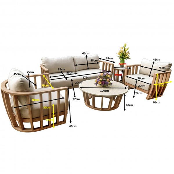 Loungegruppe i akasie og terrazzo | Hagem�bler med puter i lin | Lyfco Storvik | Natur