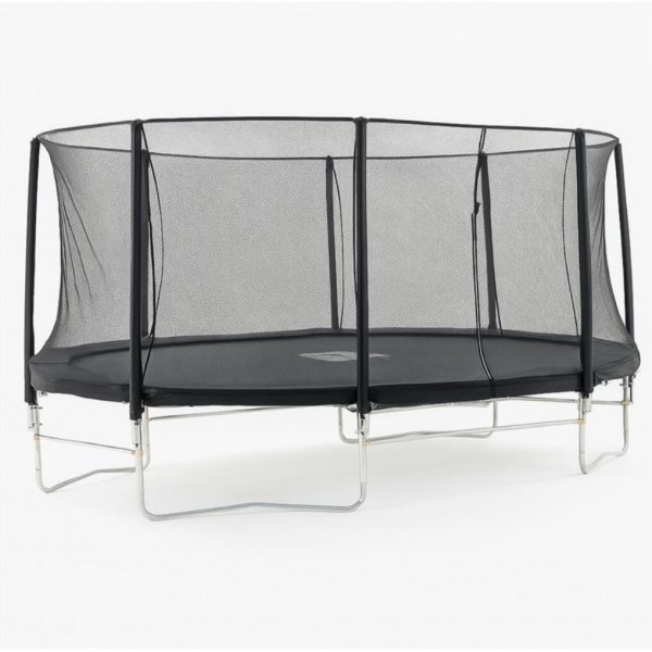Stor oval trampoline | 3,05 � 4,88 m | Sikkerhetsnett | Stabil st�lramme | Svart