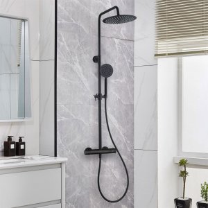 Takdusjsett med termostat svart | �30 cm takdusj, h�nddusj, CC 150/160 mm