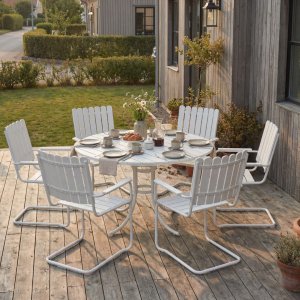 Rund hagem�belgruppe utend�rs | 6 stoler | �135 cm | Hvit | Gl�nta