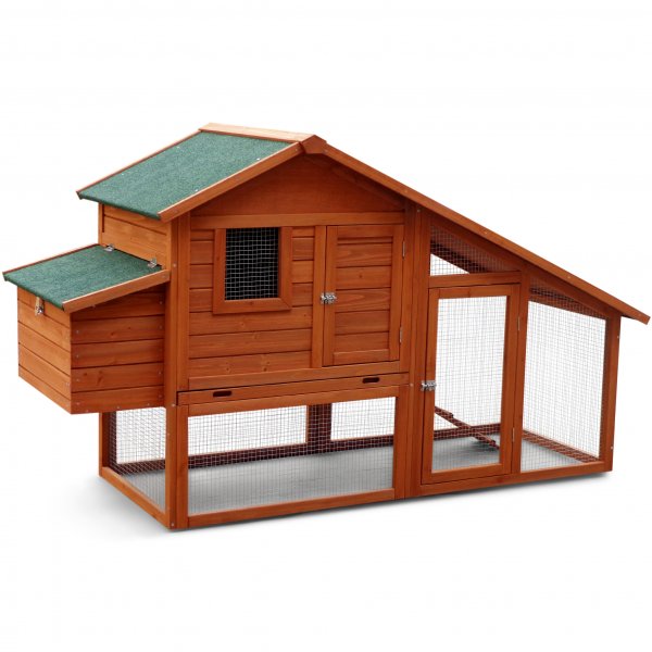 Stort hønsehus med hønsegård | Enkel rengjøring | Ferdig byggesett | 2x0,7x1,1m Stort hønsehus med hønsegård | Enkel rengjøring | Ferdig byggesett | 2x0,7x1,1m