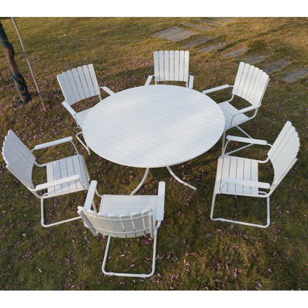 Rund hagemøbelgruppe utendørs | 6 stoler | Ø135 cm | Hvit | Glänta Rund hagemøbelgruppe utendørs | 6 stoler | Ø135 cm | Hvit | Glänta