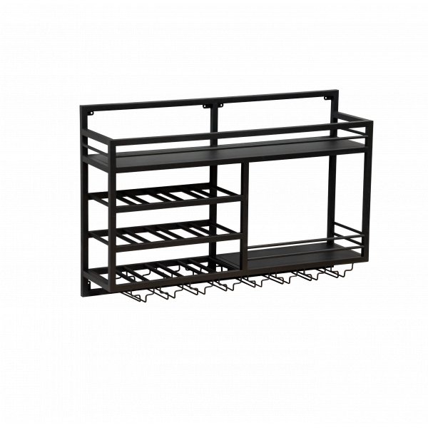 Vegghengt vinhylle | Vin- og glassoppbevaring | �pen venstre | 99 � 25 � 65 cm | Obsidian