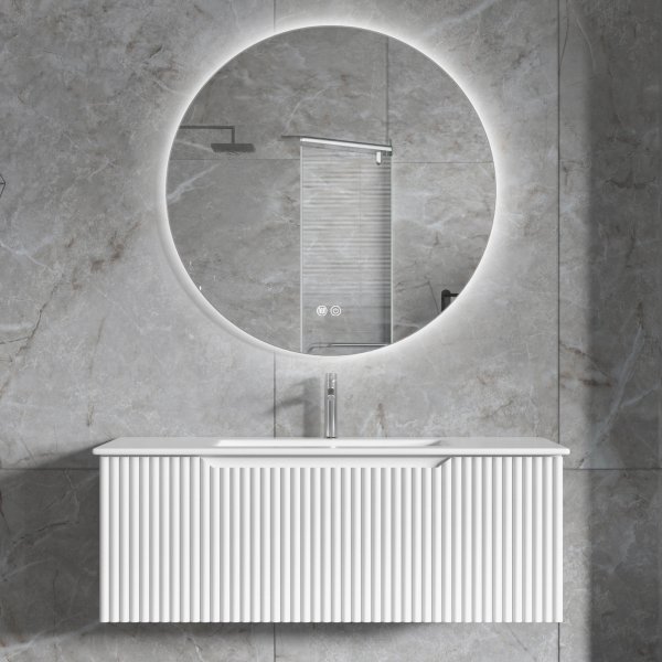 Baderomspakke | Kommode 101cm | Rundt LED-speil | Tuba - Hvit Baderomspakke | Kommode 101cm | Rundt LED-speil | Tuba - Hvit