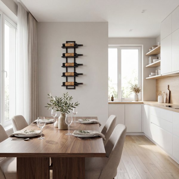 Vegghengt vinhylle i svart | Elegant vinstativ for 5 flasker | Plassbesparende vinoppbevaring