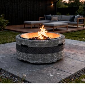 Ildsted med grillfunksjon og gnistbeskyttelse | �89 cm | Ildfat for hage og uteplass | Bergsl�gan