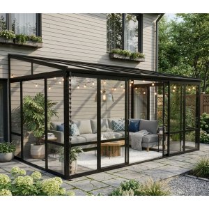 Uterom 14,8 m� | Sikkerhetsglass, kanalplast, aluminiumramme, svart