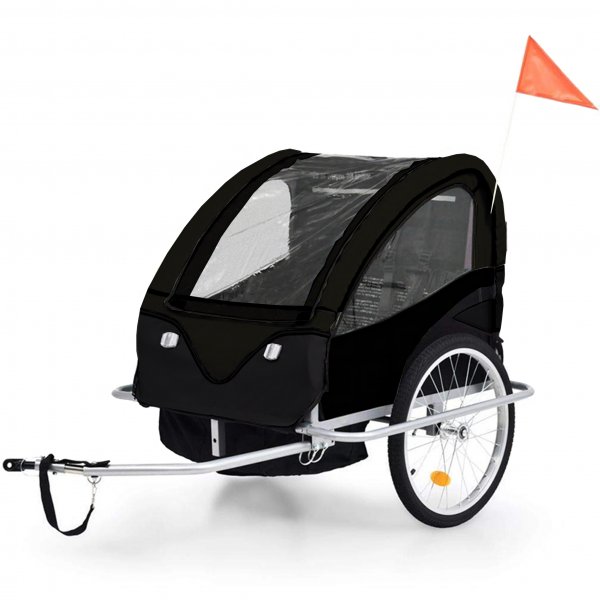 Sykkelvogn/barnevogn 2-i-1 | 2 seter | Lastekapasitet 40 kg | Sammenleggbar