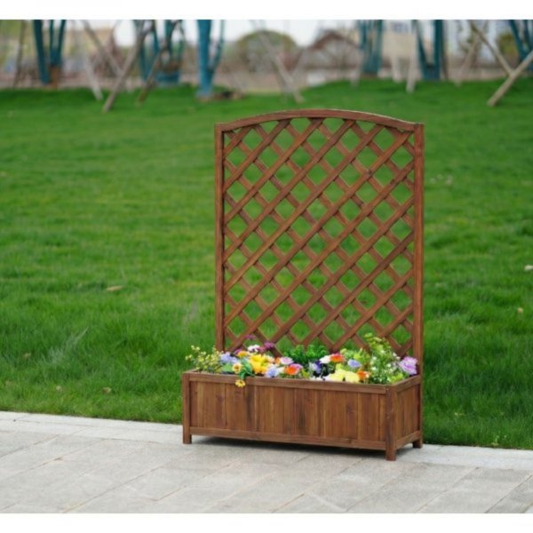 Plantekasse med espalier i tre | 80 � 30 � 120 cm | For klatreplanter | Brun