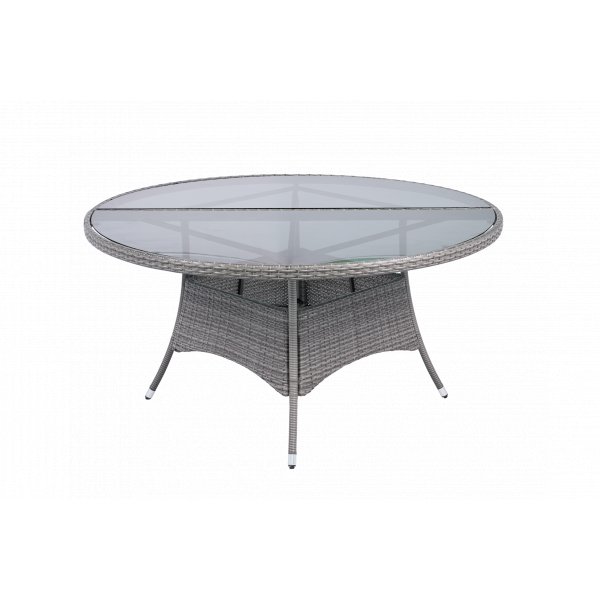 Rundt utebord med herdet glass | �150 cm | Tyl�sand gr�