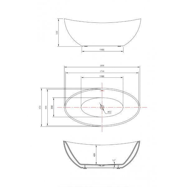 Frittst�ende badekar i akryl 180 cm | Makaria